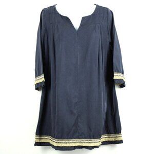 Pixi & Ivy Women's Navy boho top 3/4 sleeve embroidery fringe detail size M